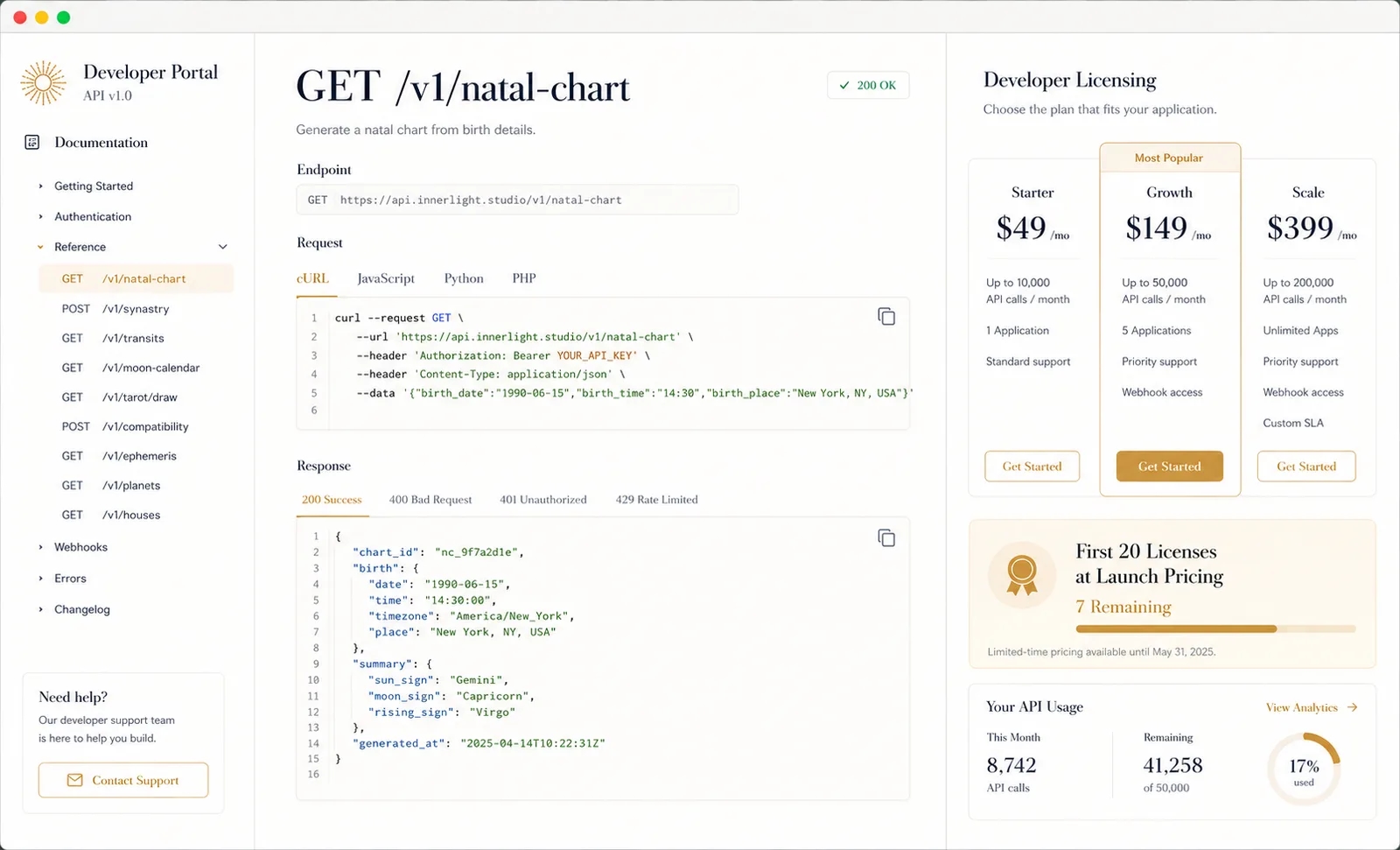 Developer Portal page (mockup)